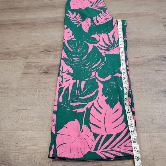 Mango High Rise Wide Leg Pants 8 Pink Green Tropical Resortwear Hawaiian Travel - Picture 8 of 12